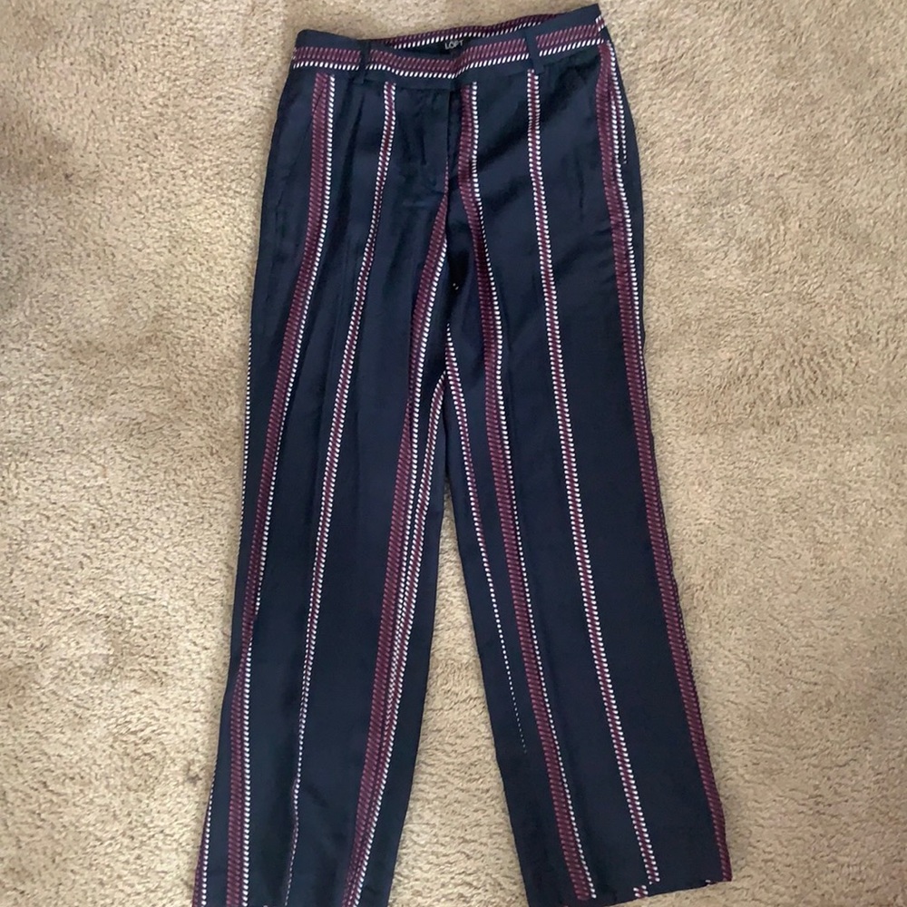NWT Ann Taylor Loft Dash Stripe Wide Leg Navy Trousers in Marisa Fit Size 2